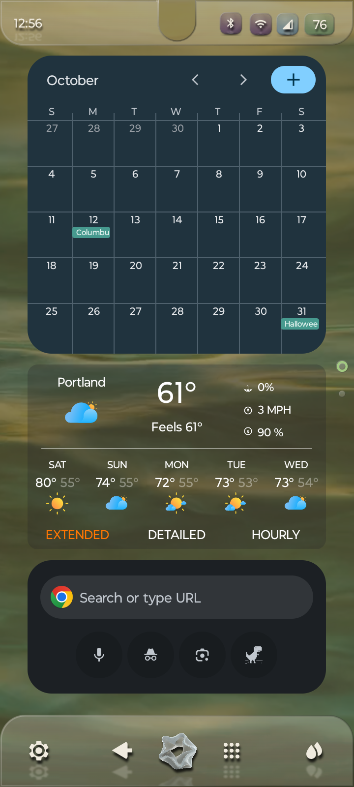 Calendar, weather, and search in the live EcoHalo app