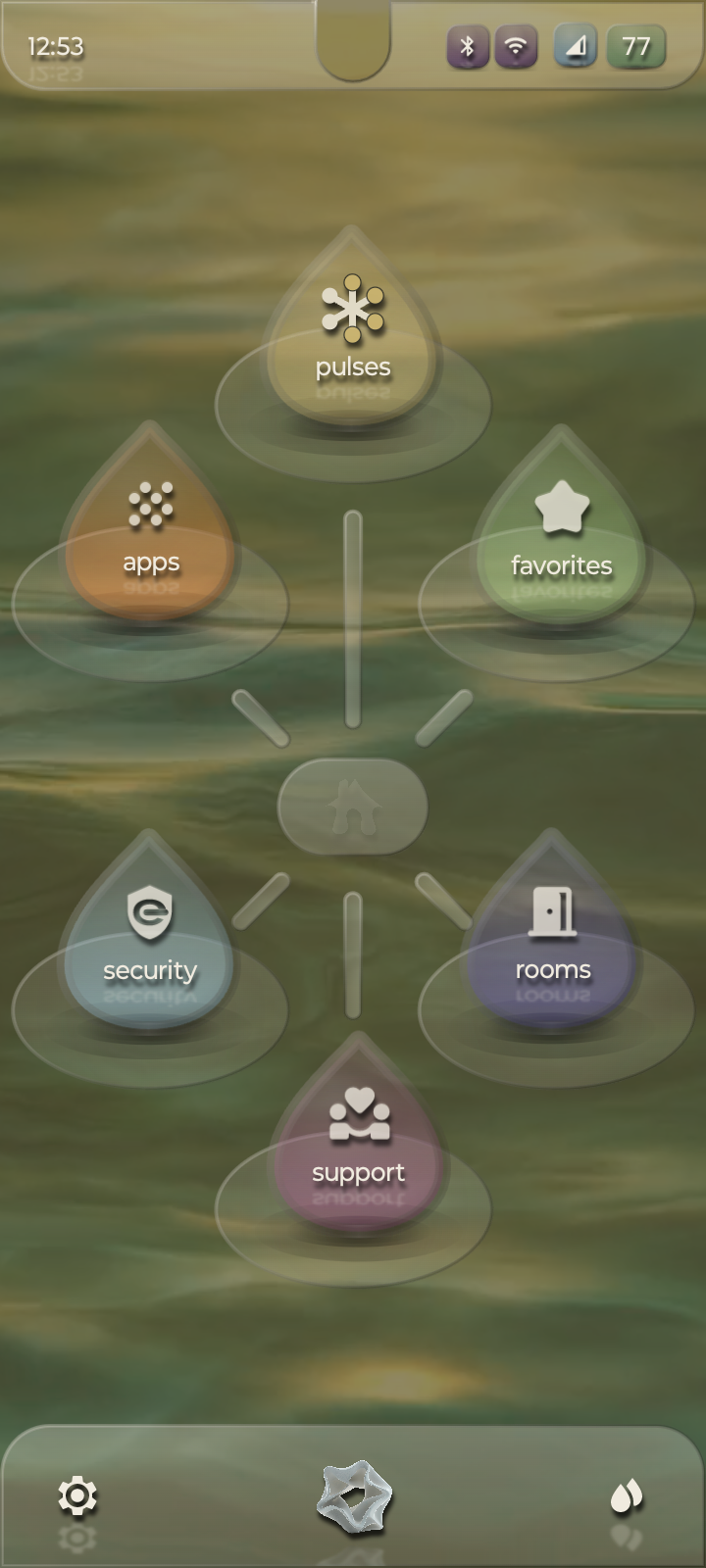 EcoHalo™ showing its home surface with six droplet destinations arranged around the central time anchor